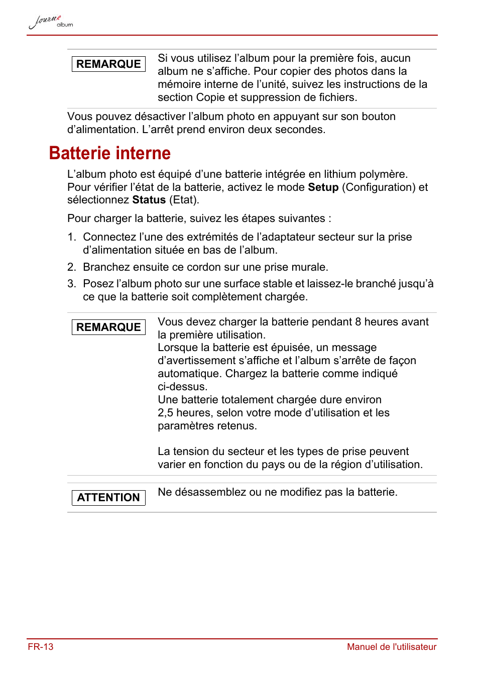 Batterie interne | Toshiba JournE album User Manual | Page 76 / 420