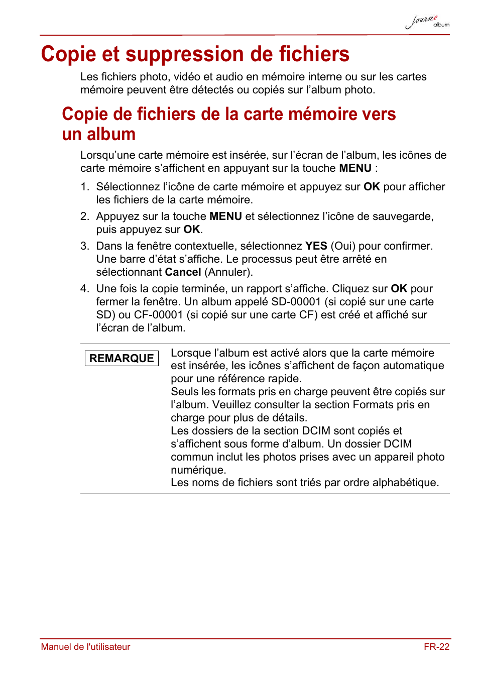 Copie et suppression de fichiers | Toshiba JournE album User Manual | Page 85 / 420