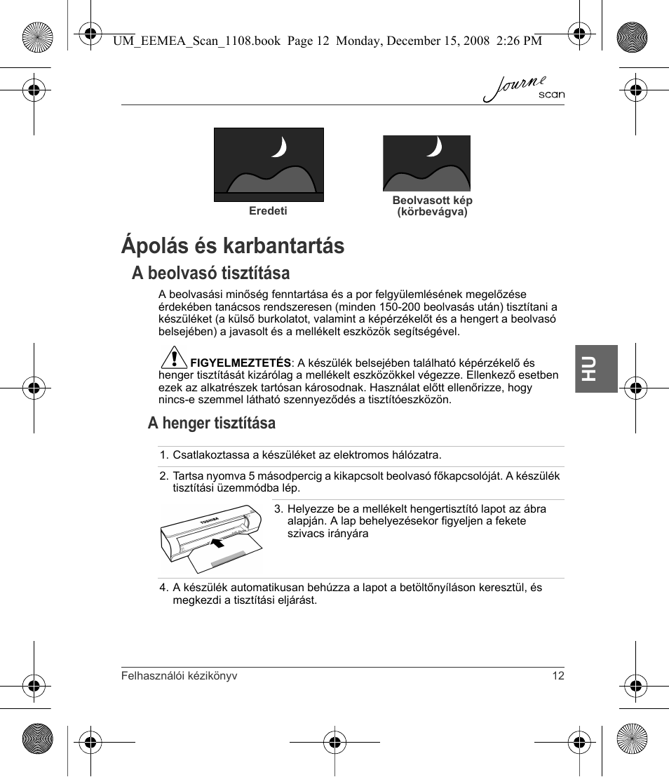 Ápolás és karbantartás, A beolvasó tisztítása, A henger tisztítása | Toshiba JournE Scan User Manual | Page 103 / 236