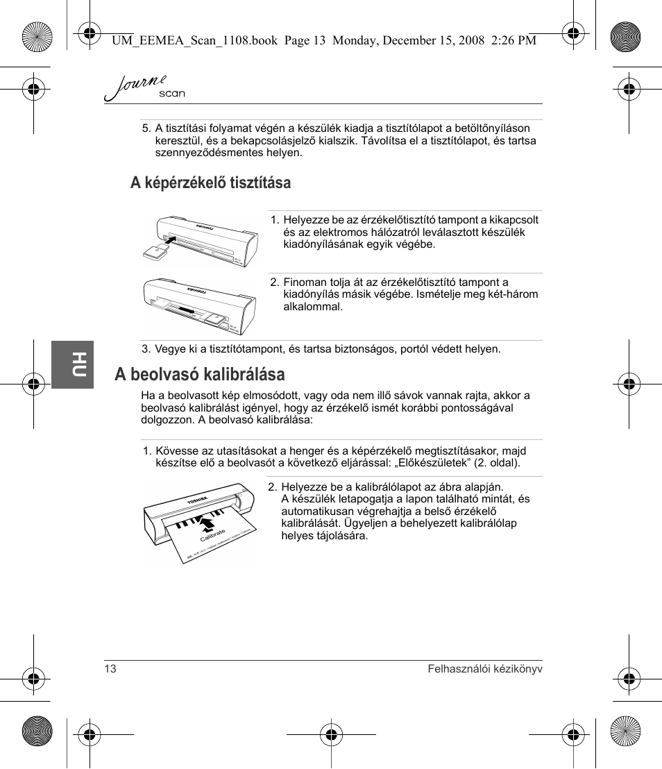 A beolvasó kalibrálása, A képérzékelő tisztítása | Toshiba JournE Scan User Manual | Page 104 / 236