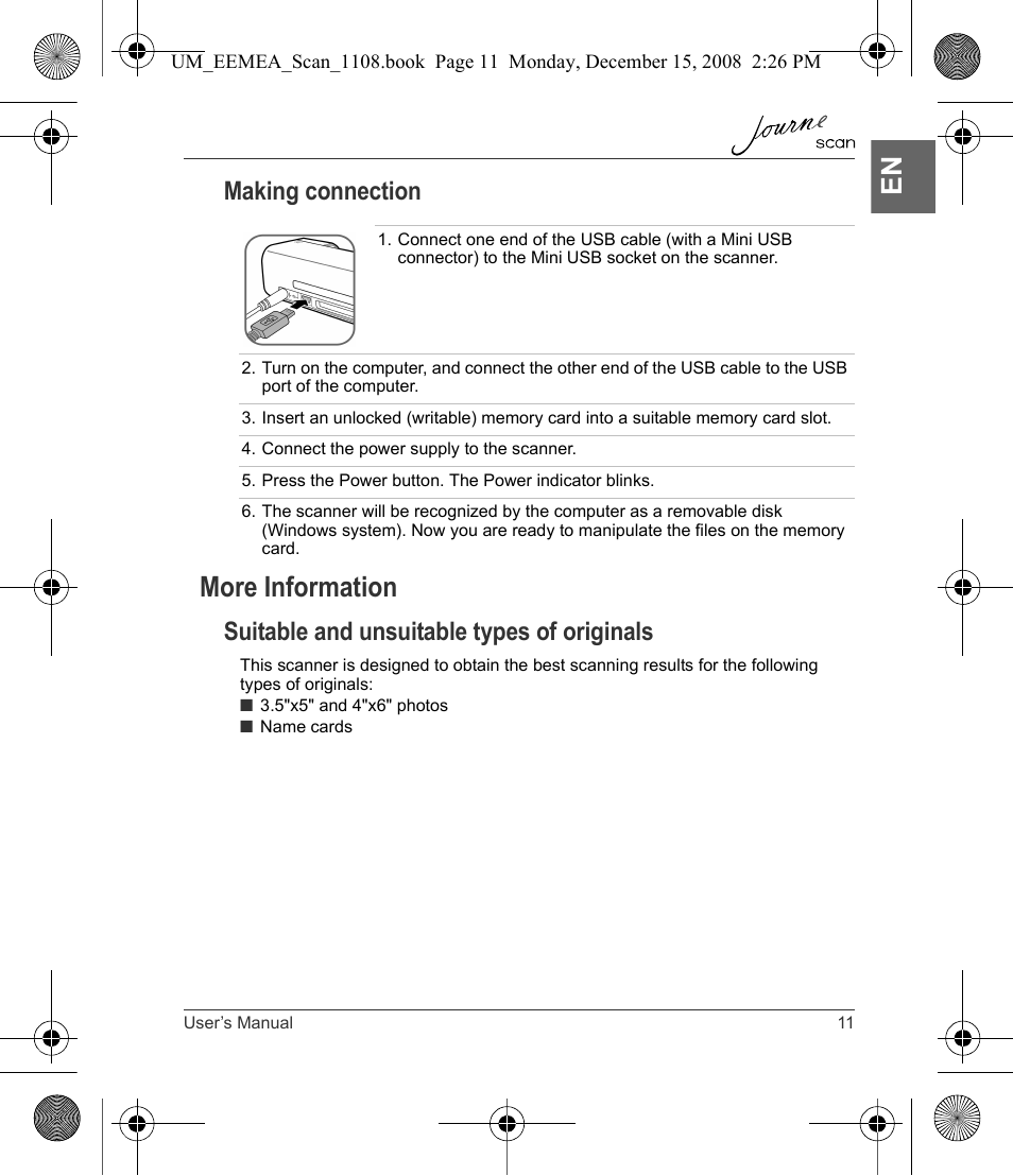 More information, Making connection, Suitable and unsuitable types of originals | Toshiba JournE Scan User Manual | Page 11 / 236