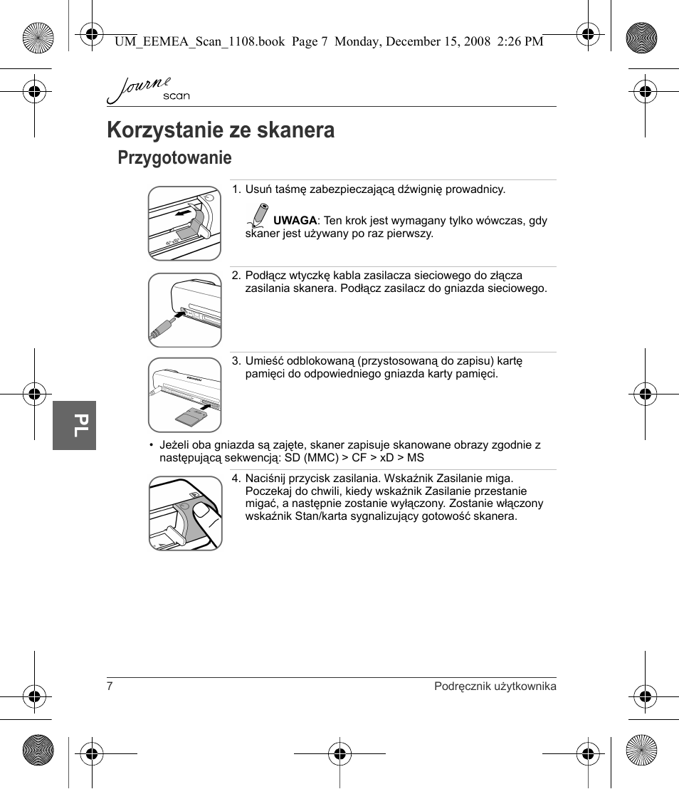 Korzystanie ze skanera, Przygotowanie | Toshiba JournE Scan User Manual | Page 116 / 236