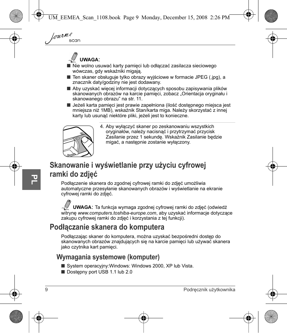 Podłączanie skanera do komputera, Wymagania systemowe (komputer) | Toshiba JournE Scan User Manual | Page 118 / 236