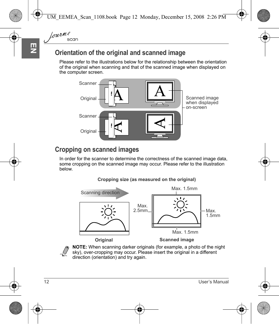 Orientation of the original and scanned image, Cropping on scanned images | Toshiba JournE Scan User Manual | Page 12 / 236