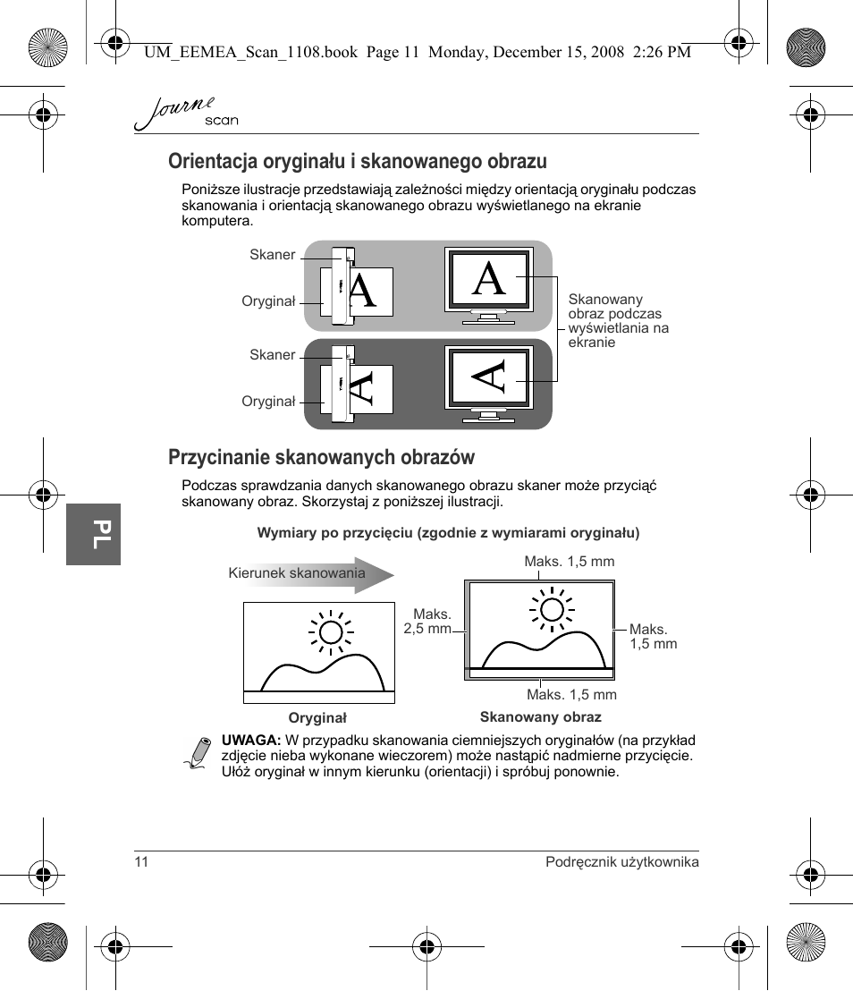 Orientacja oryginału i skanowanego obrazu, Przycinanie skanowanych obrazów | Toshiba JournE Scan User Manual | Page 120 / 236