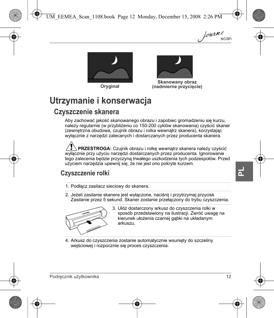 Utrzymanie i konserwacja, Czyszczenie skanera, Czyszczenie rolki | Toshiba JournE Scan User Manual | Page 121 / 236