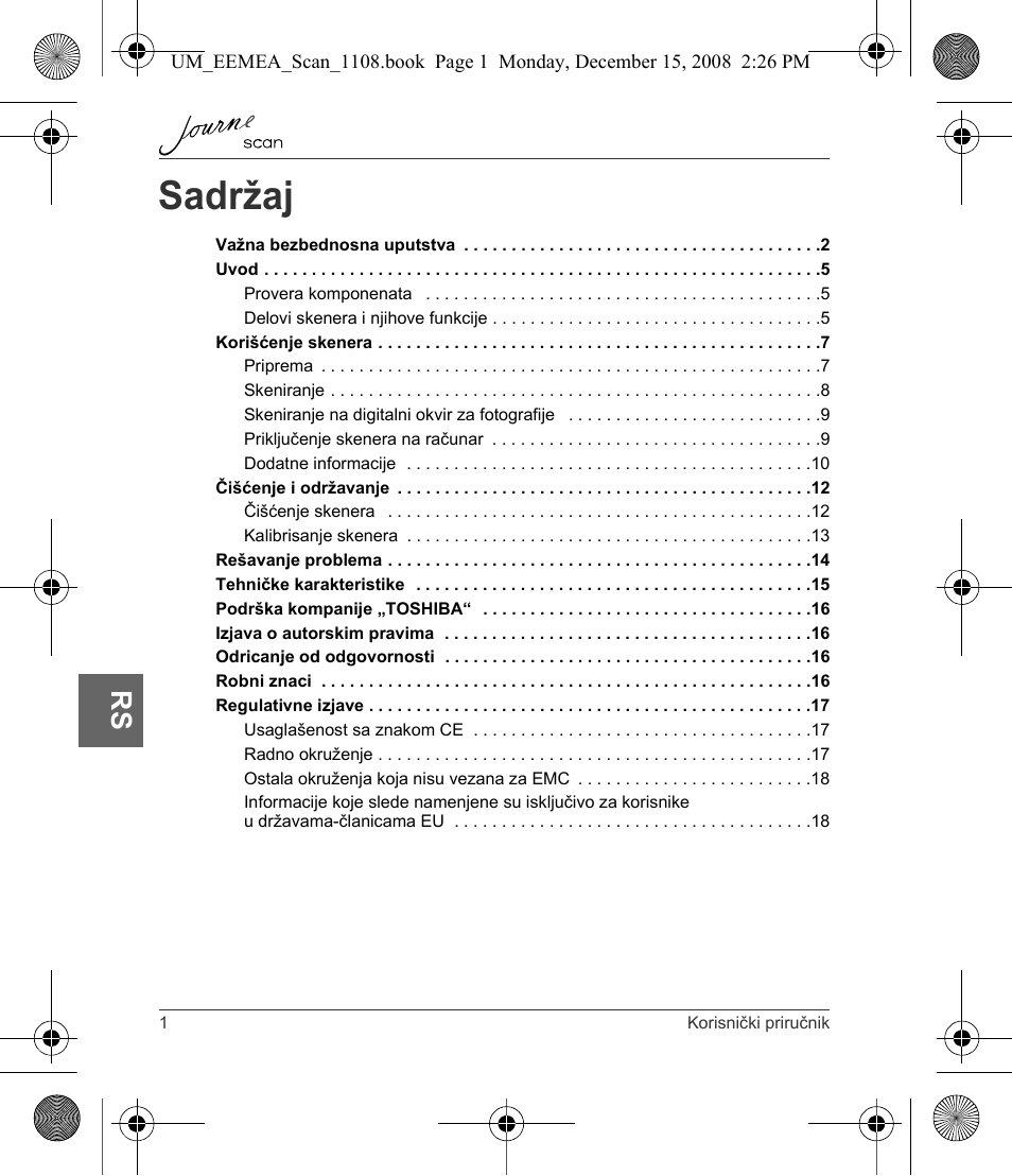 Sadržaj | Toshiba JournE Scan User Manual | Page 128 / 236