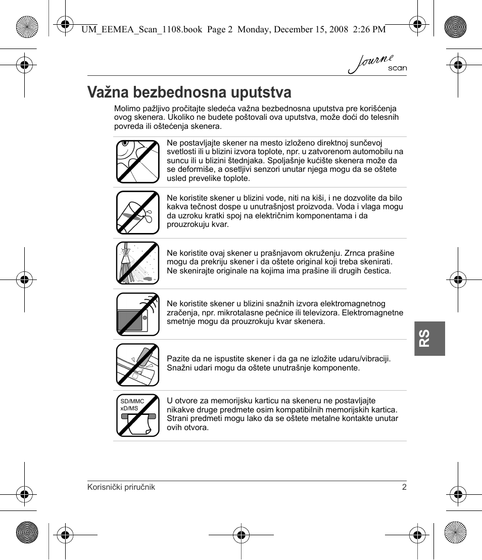 Važna bezbednosna uputstva | Toshiba JournE Scan User Manual | Page 129 / 236