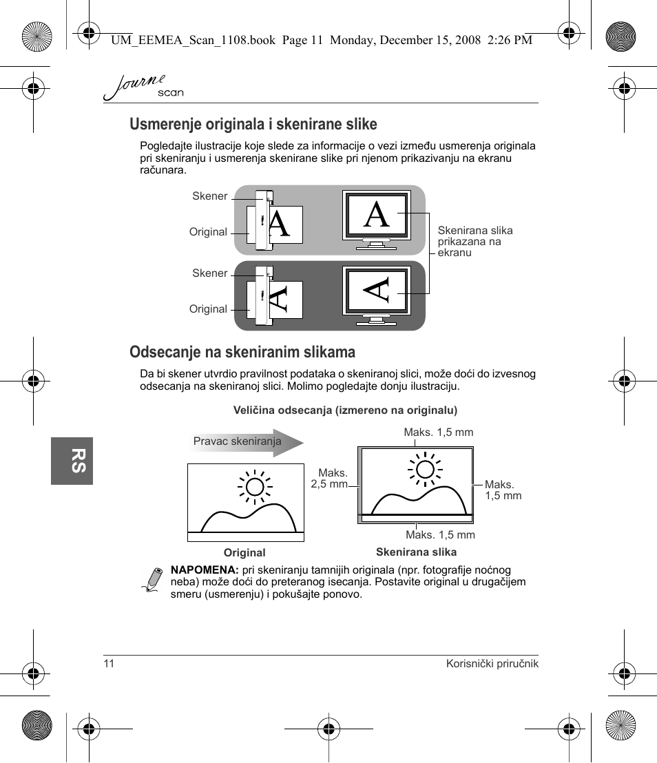 Usmerenje originala i skenirane slike, Odsecanje na skeniranim slikama | Toshiba JournE Scan User Manual | Page 138 / 236
