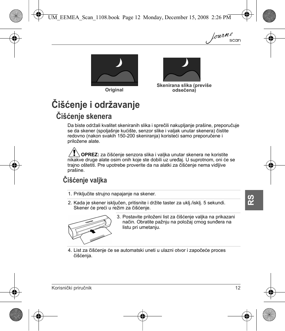 Čišćenje i održavanje, Čišćenje skenera, Čišćenje valjka | Toshiba JournE Scan User Manual | Page 139 / 236