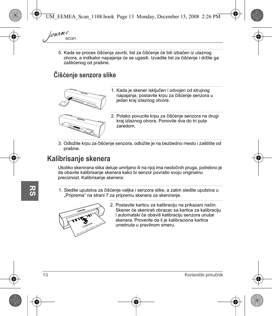 Kalibrisanje skenera, Čišćenje senzora slike | Toshiba JournE Scan User Manual | Page 140 / 236