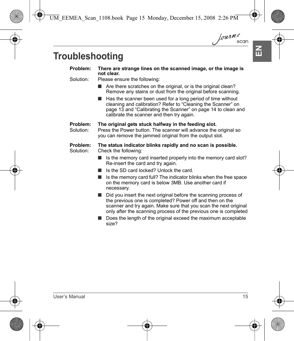 Troubleshooting | Toshiba JournE Scan User Manual | Page 15 / 236