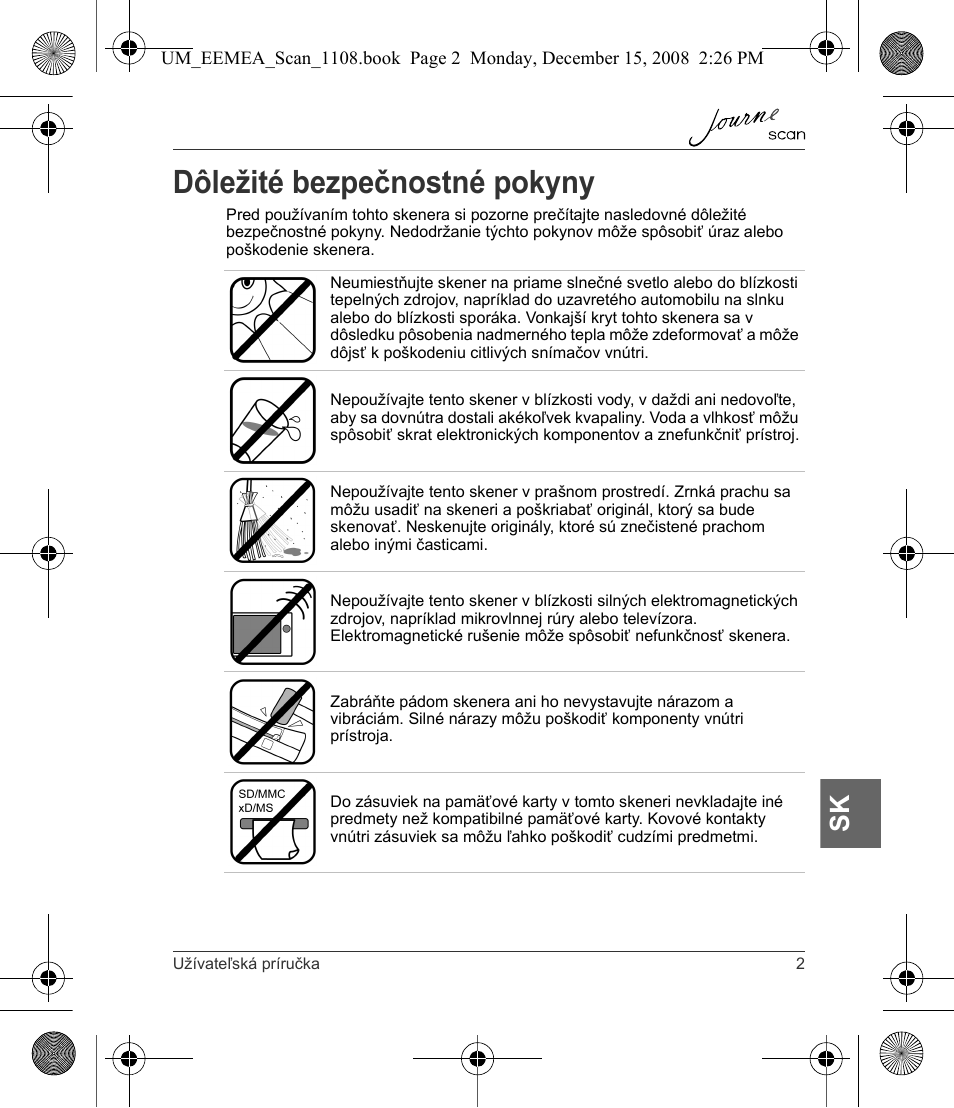 Dôležité bezpečnostné pokyny | Toshiba JournE Scan User Manual | Page 165 / 236