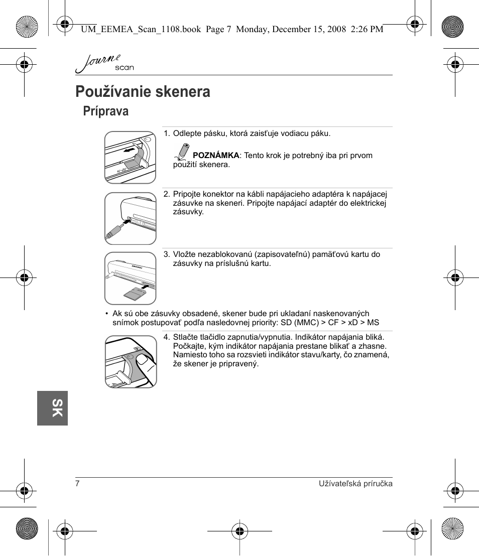 Používanie skenera, Príprava | Toshiba JournE Scan User Manual | Page 170 / 236