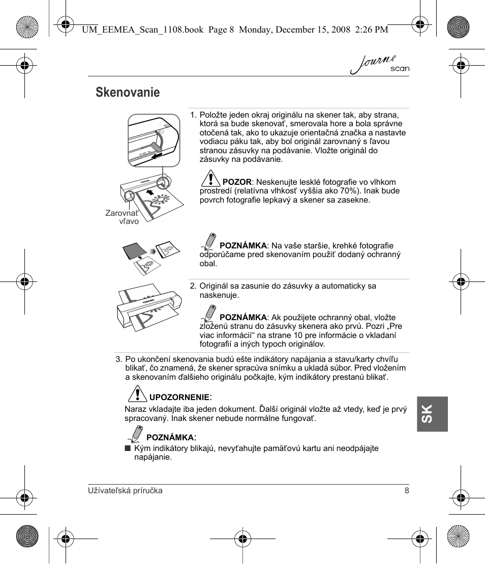 Skenovanie, Sk skenovanie | Toshiba JournE Scan User Manual | Page 171 / 236