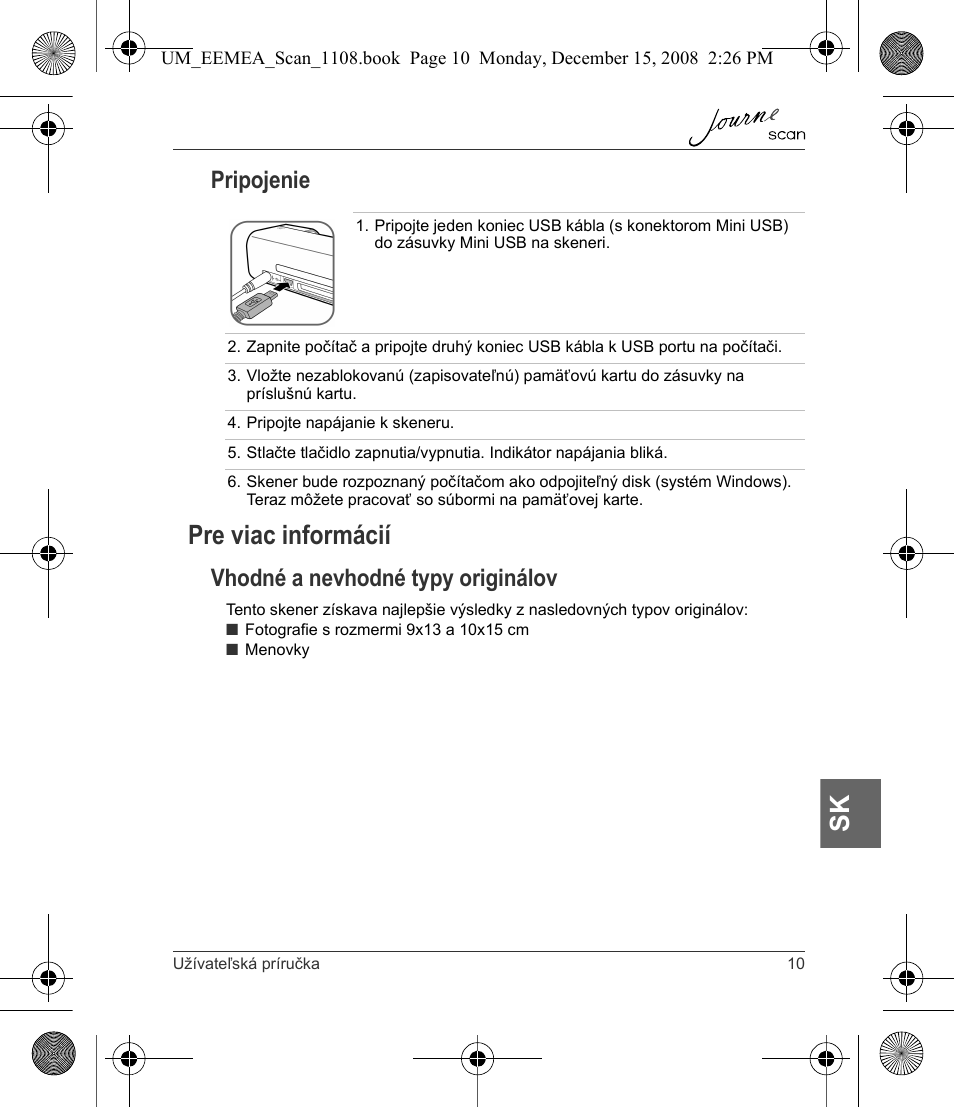 Pre viac informácií, Pripojenie, Vhodné a nevhodné typy originálov | Toshiba JournE Scan User Manual | Page 173 / 236
