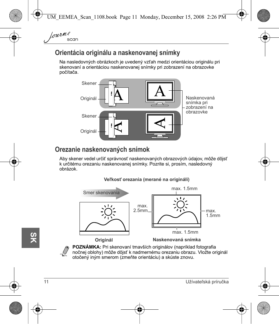 Orientácia originálu a naskenovanej snímky, Orezanie naskenovaných snímok | Toshiba JournE Scan User Manual | Page 174 / 236
