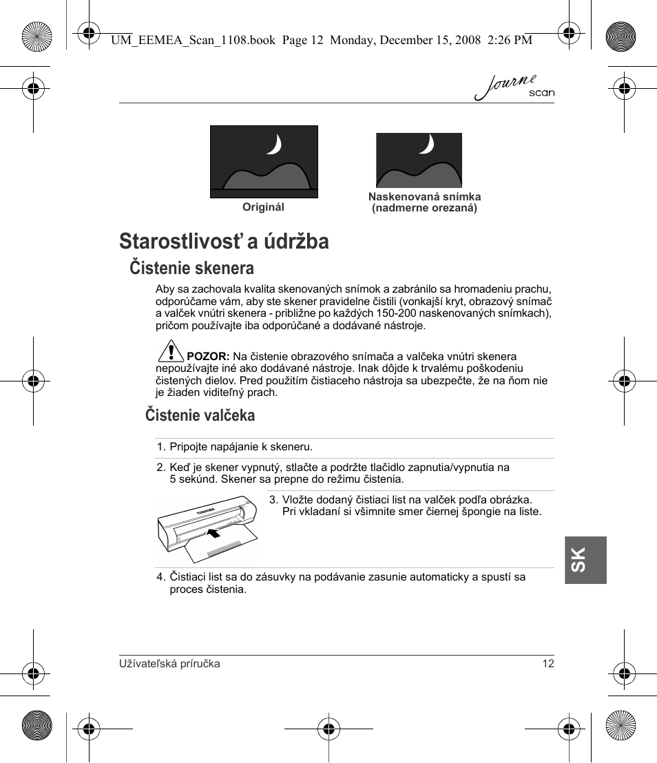 Starostlivosť a údržba, Čistenie skenera, Čistenie valčeka | Toshiba JournE Scan User Manual | Page 175 / 236