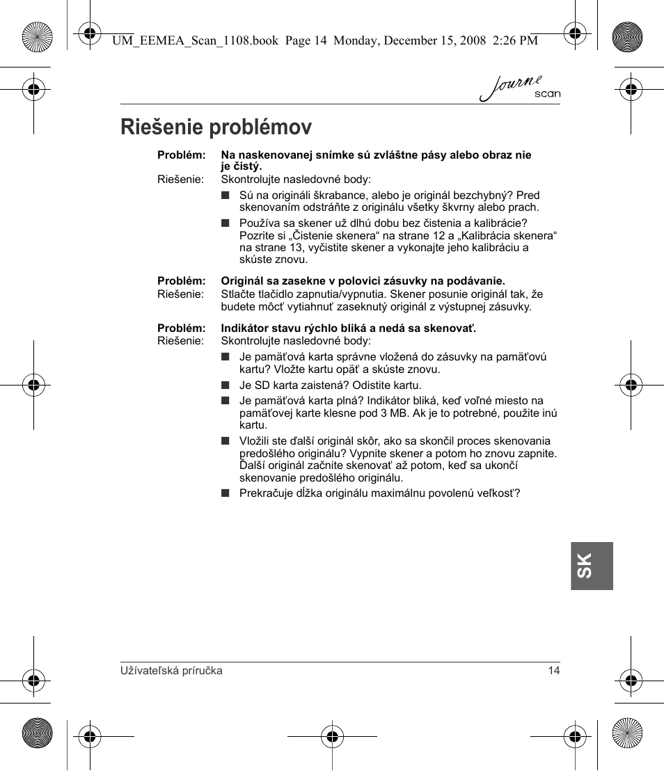 Riešenie problémov | Toshiba JournE Scan User Manual | Page 177 / 236