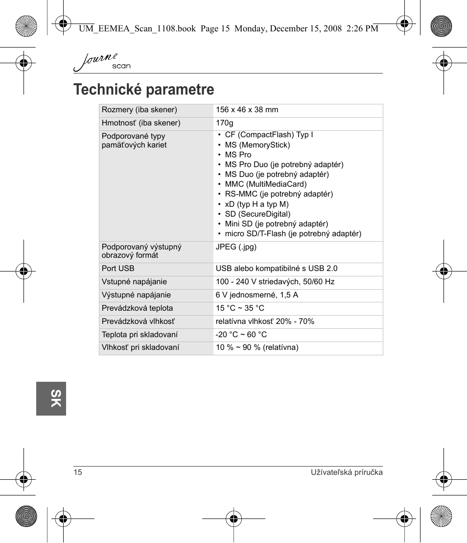 Technické parametre | Toshiba JournE Scan User Manual | Page 178 / 236