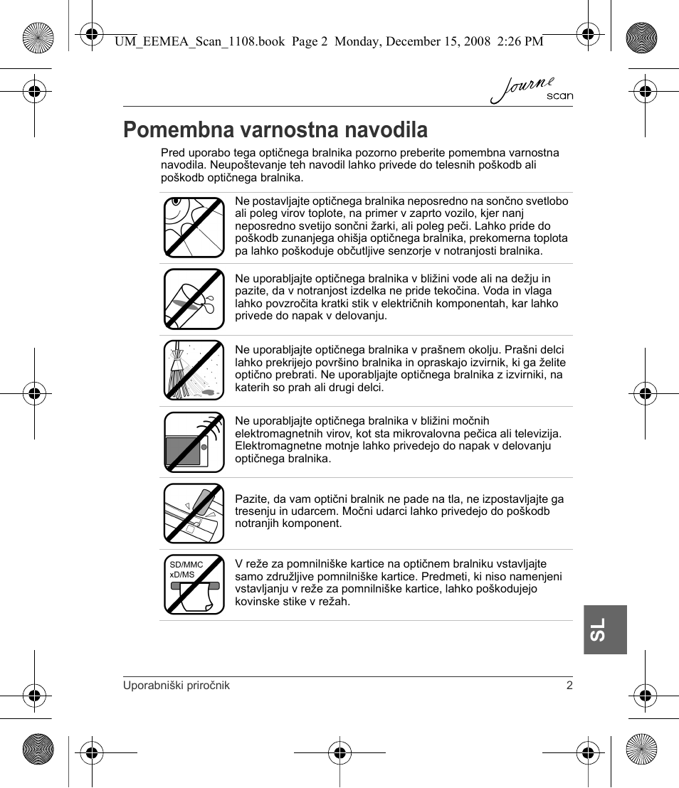 Pomembna varnostna navodila | Toshiba JournE Scan User Manual | Page 183 / 236