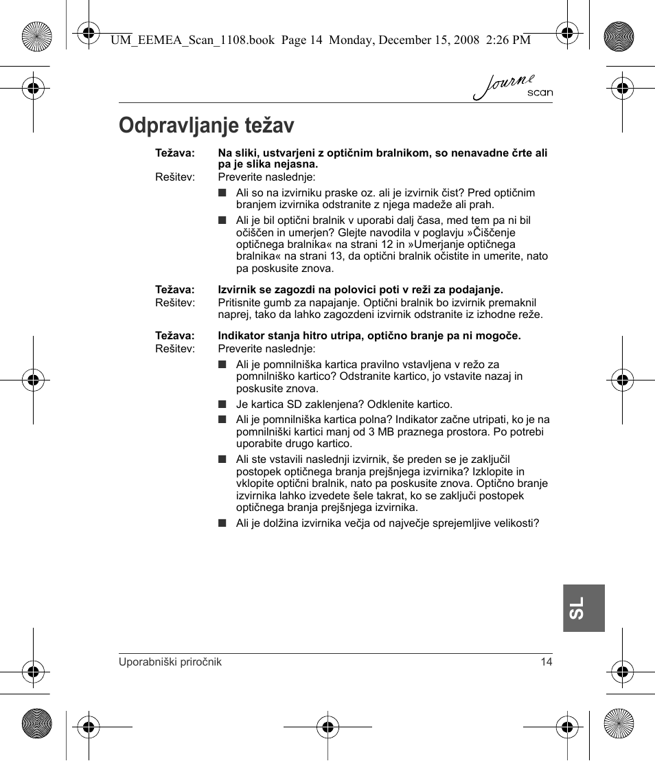 Odpravljanje težav | Toshiba JournE Scan User Manual | Page 195 / 236