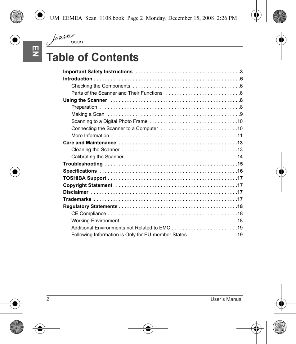 Toshiba JournE Scan User Manual | Page 2 / 236