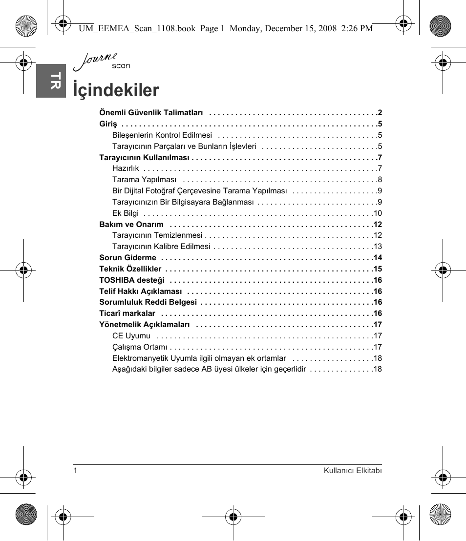 Içindekiler | Toshiba JournE Scan User Manual | Page 200 / 236