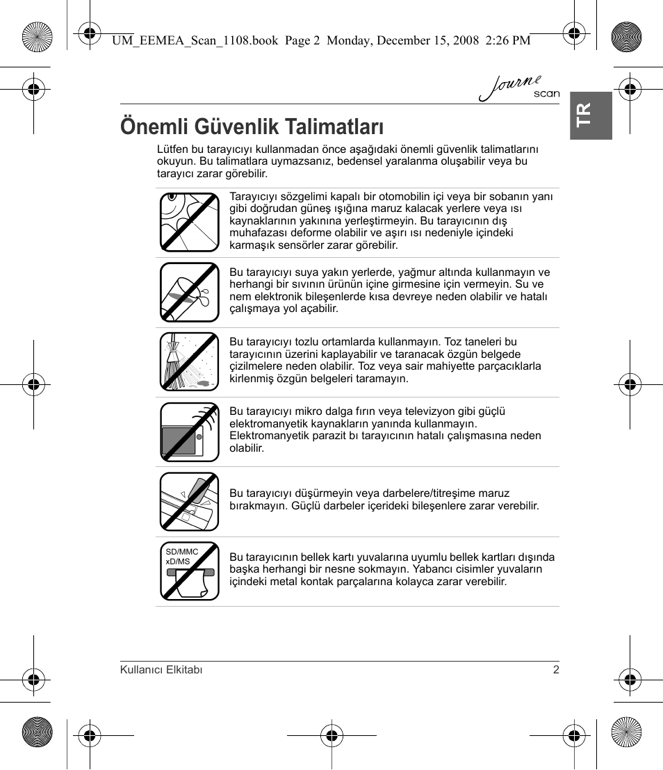 Önemli güvenlik talimatları | Toshiba JournE Scan User Manual | Page 201 / 236