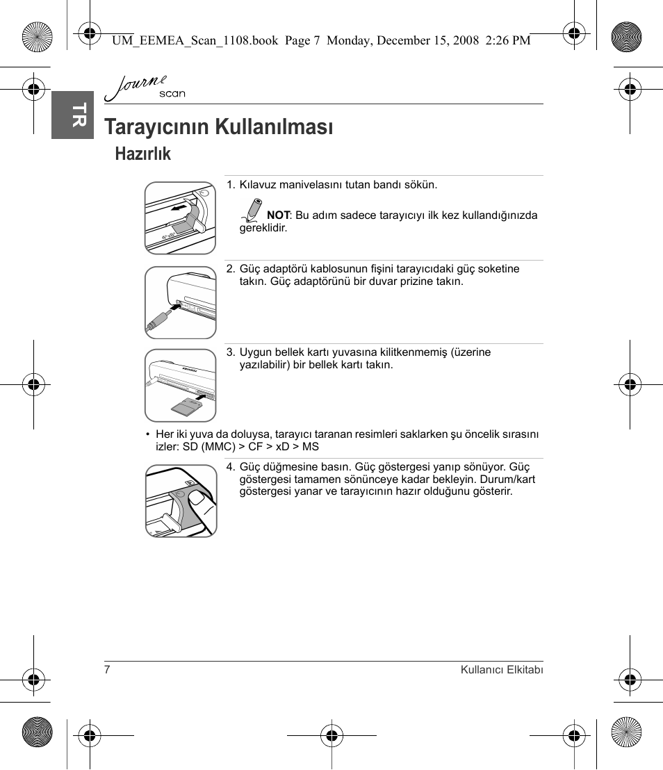 Tarayıcının kullanılması, Hazırlık | Toshiba JournE Scan User Manual | Page 206 / 236