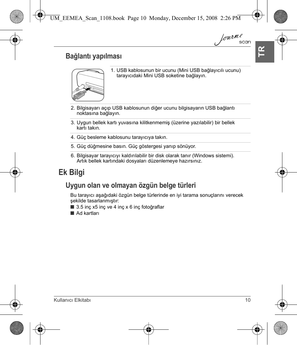 Ek bilgi, Bağlantı yapılması, Uygun olan ve olmayan özgün belge türleri | Toshiba JournE Scan User Manual | Page 209 / 236