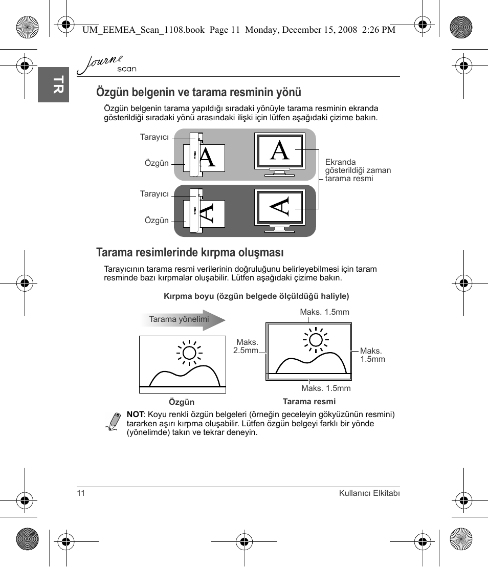 Özgün belgenin ve tarama resminin yönü, Tarama resimlerinde kırpma oluşması | Toshiba JournE Scan User Manual | Page 210 / 236