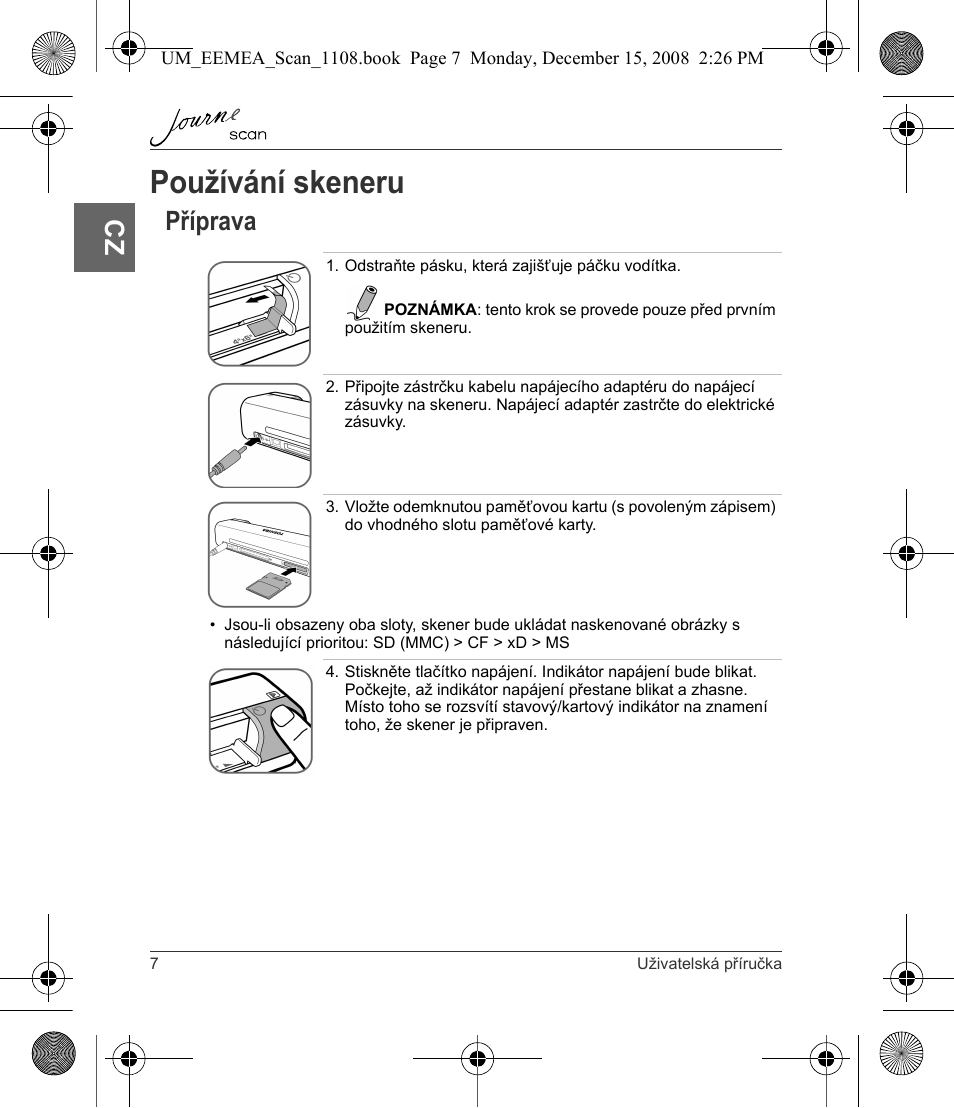 Používání skeneru, Příprava | Toshiba JournE Scan User Manual | Page 26 / 236
