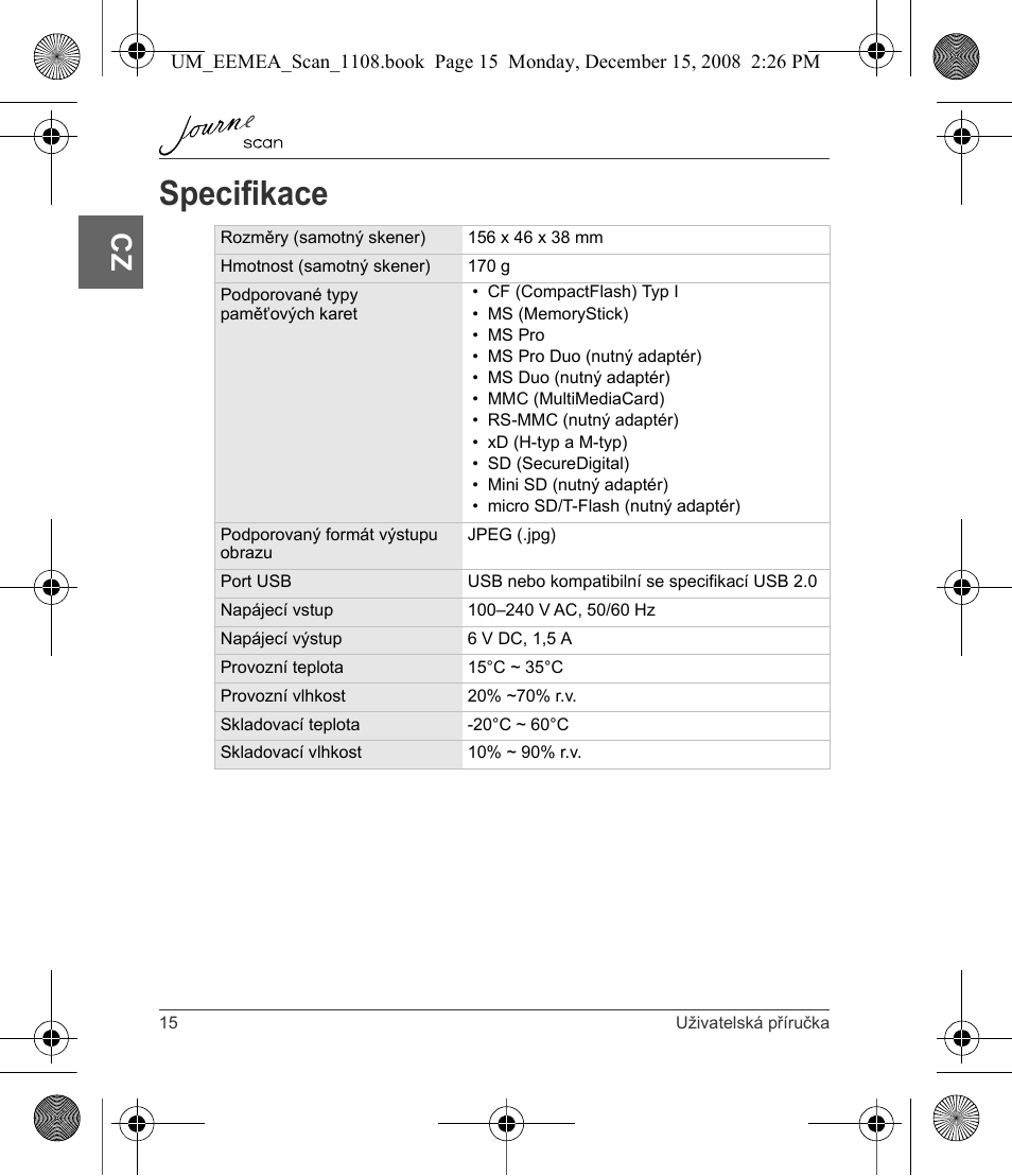Specifikace | Toshiba JournE Scan User Manual | Page 34 / 236