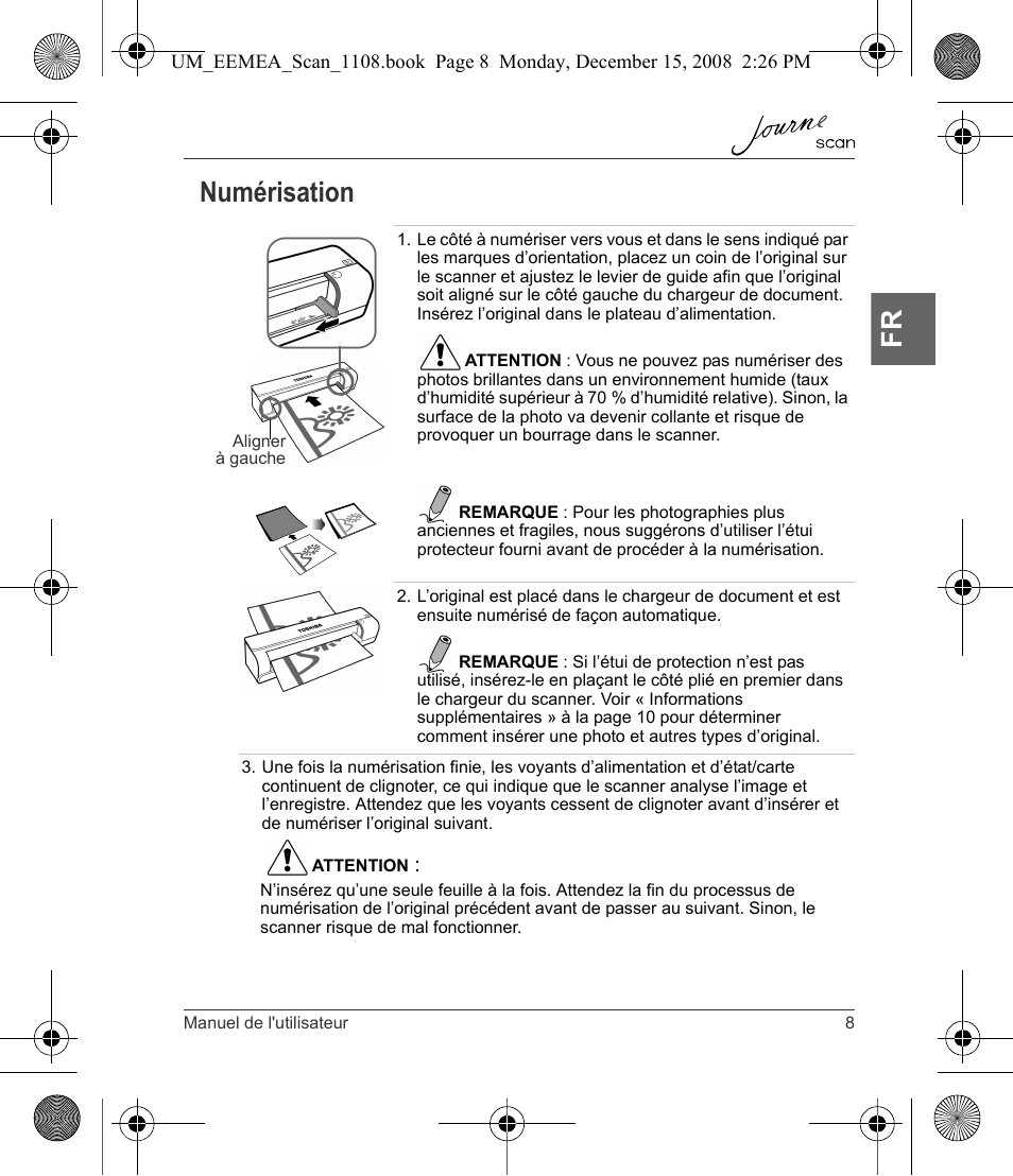Numérisation, Fr numérisation | Toshiba JournE Scan User Manual | Page 45 / 236