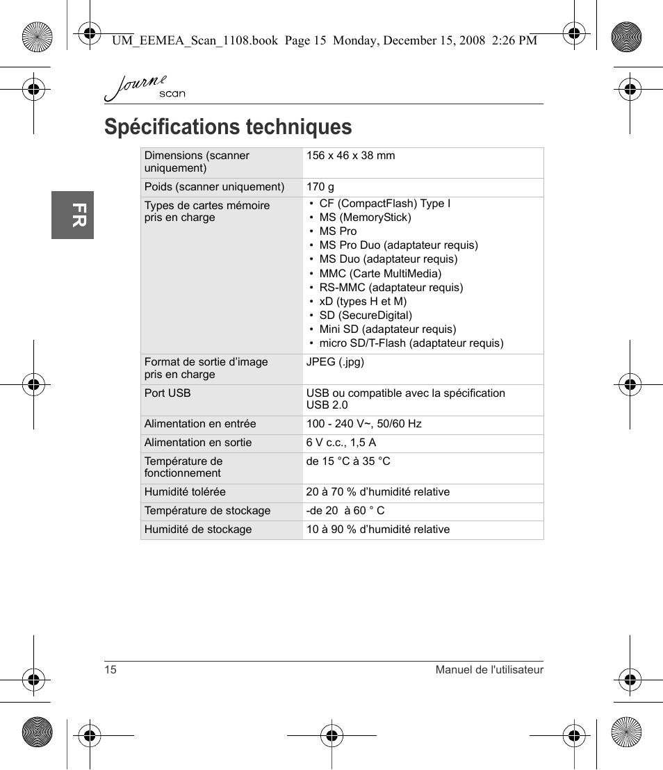 Spécifications techniques | Toshiba JournE Scan User Manual | Page 52 / 236