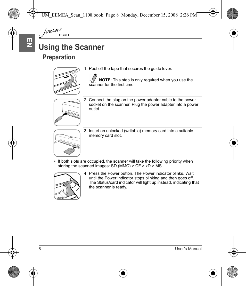 Using the scanner, Preparation | Toshiba JournE Scan User Manual | Page 8 / 236