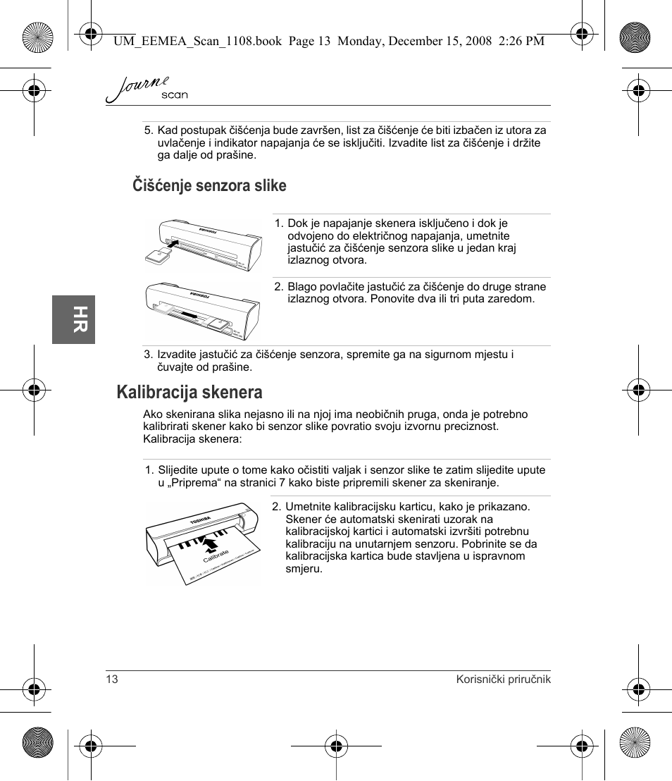 Kalibracija skenera, Čišćenje senzora slike | Toshiba JournE Scan User Manual | Page 86 / 236