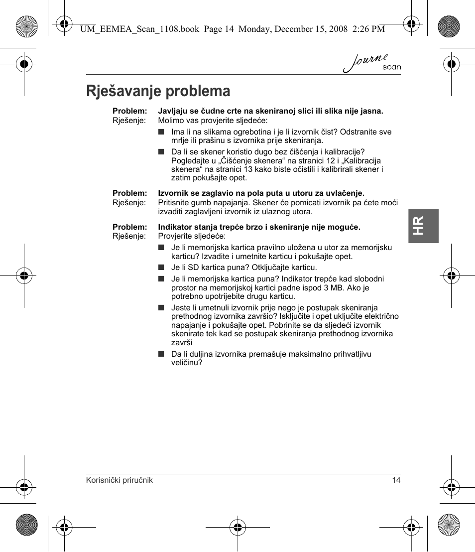 Rješavanje problema | Toshiba JournE Scan User Manual | Page 87 / 236