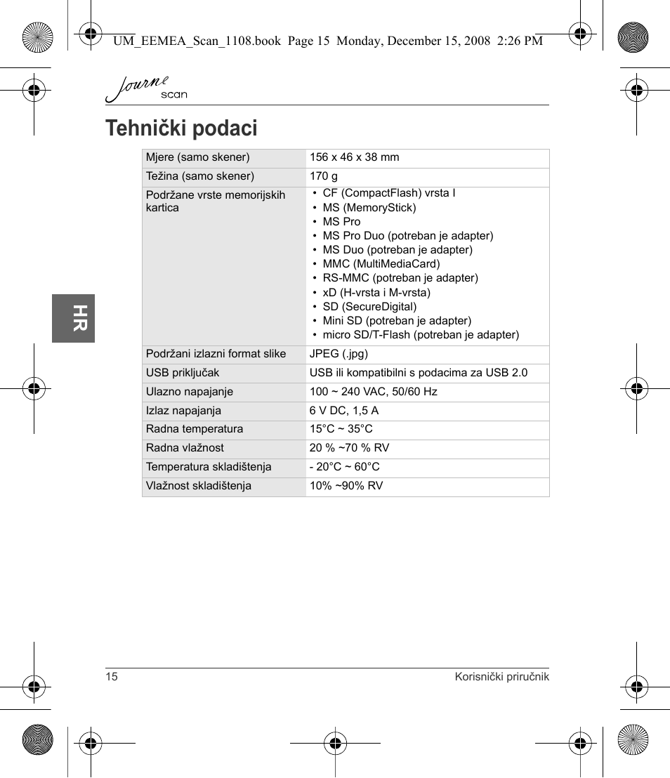 Tehnički podaci | Toshiba JournE Scan User Manual | Page 88 / 236