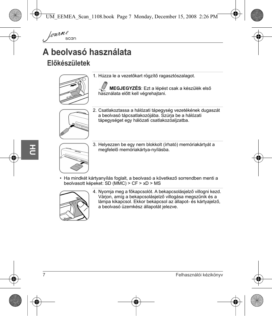 A beolvasó használata, Előkészületek | Toshiba JournE Scan User Manual | Page 98 / 236