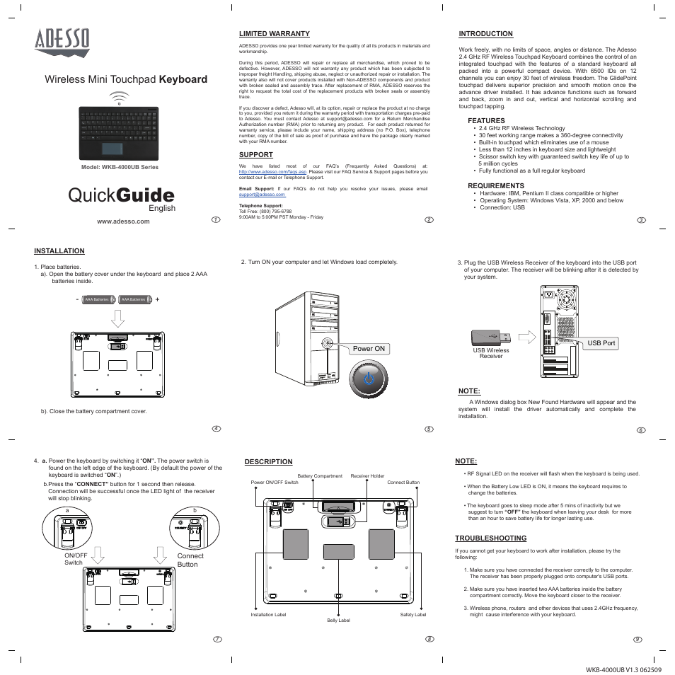 Adesso WKB-4000UB User Manual | 1 page