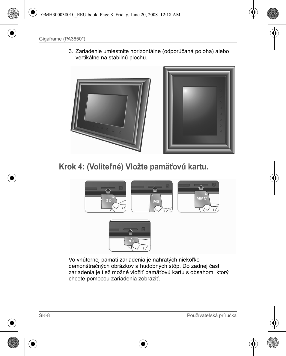 Krok 4: (voliteľné) vložte pamäťovú kartu | Toshiba Gigaframe Q-Series User Manual | Page 108 / 260