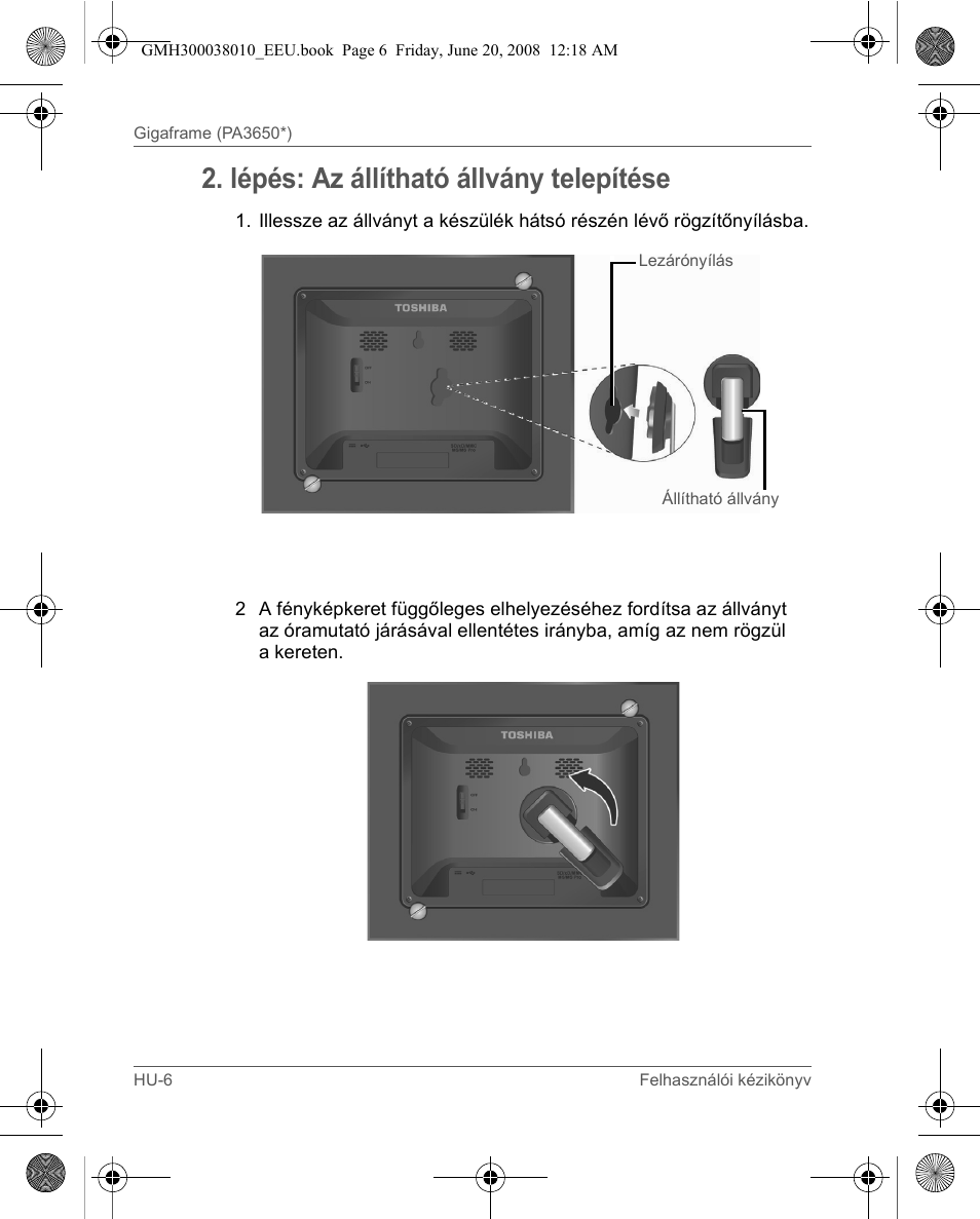 Lépés: az állítható állvány telepítése | Toshiba Gigaframe Q-Series User Manual | Page 126 / 260