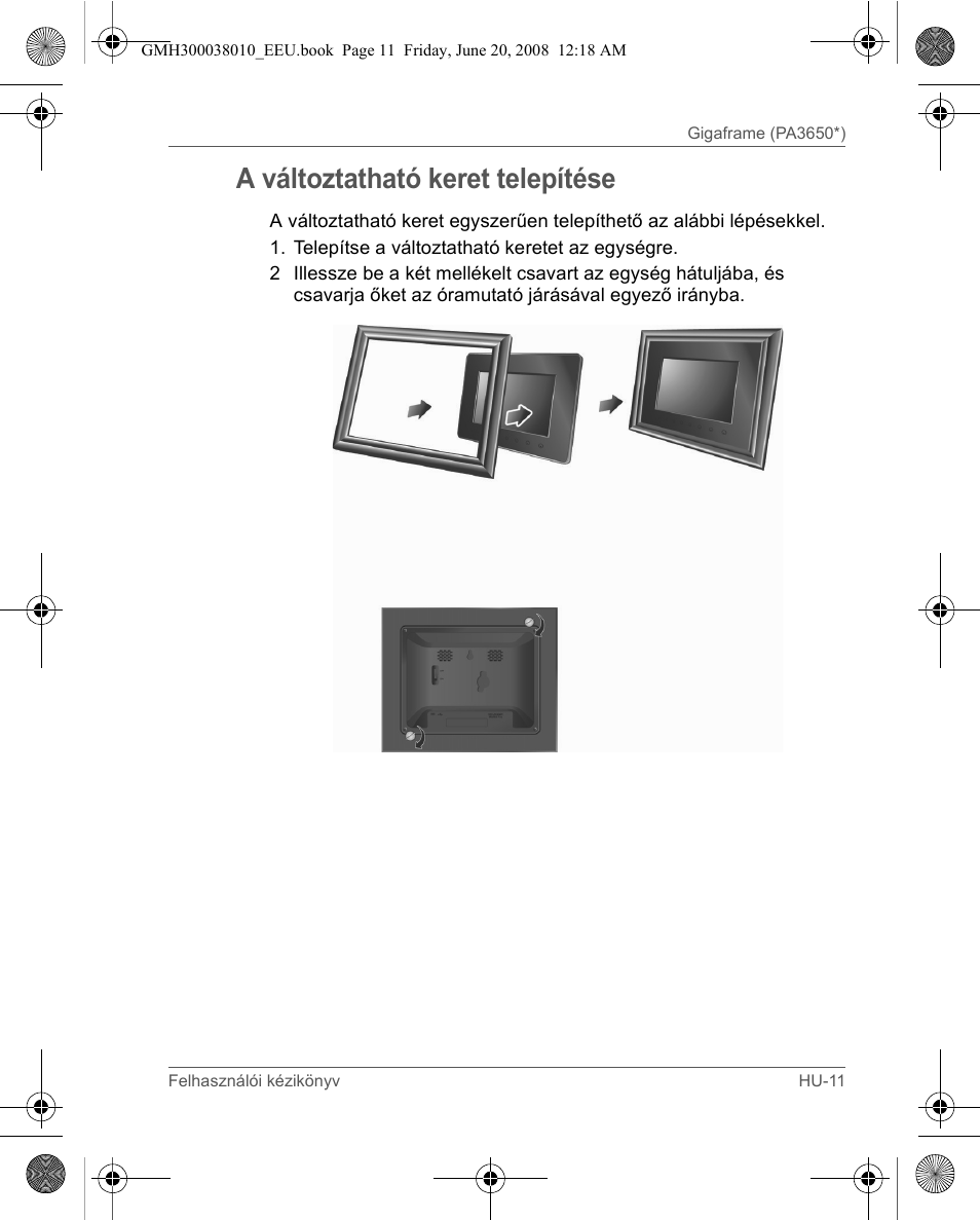 A változtatható keret telepítése | Toshiba Gigaframe Q-Series User Manual | Page 131 / 260