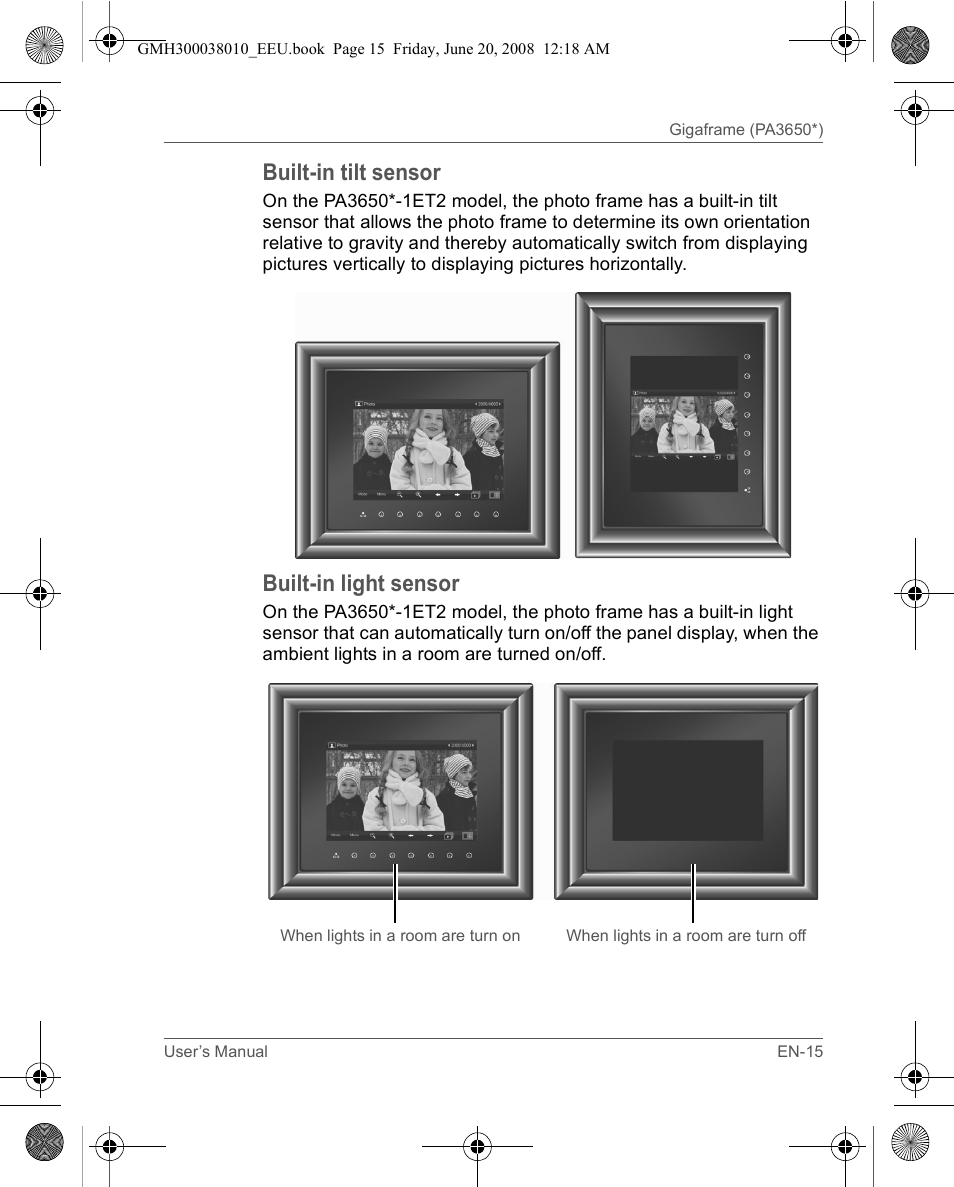 Built-in tilt sensor, Built-in light sensor | Toshiba Gigaframe Q-Series User Manual | Page 15 / 260