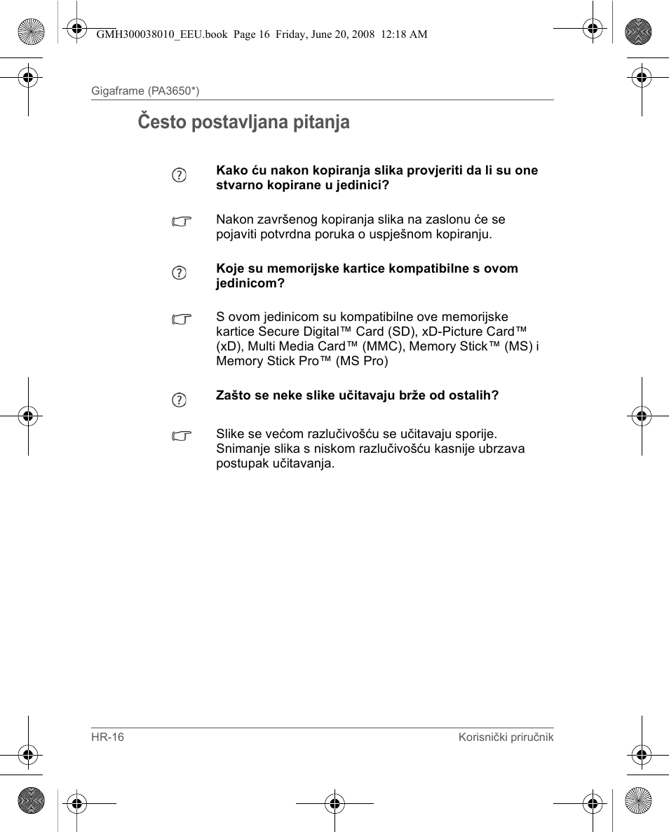 Često postavljana pitanja | Toshiba Gigaframe Q-Series User Manual | Page 236 / 260