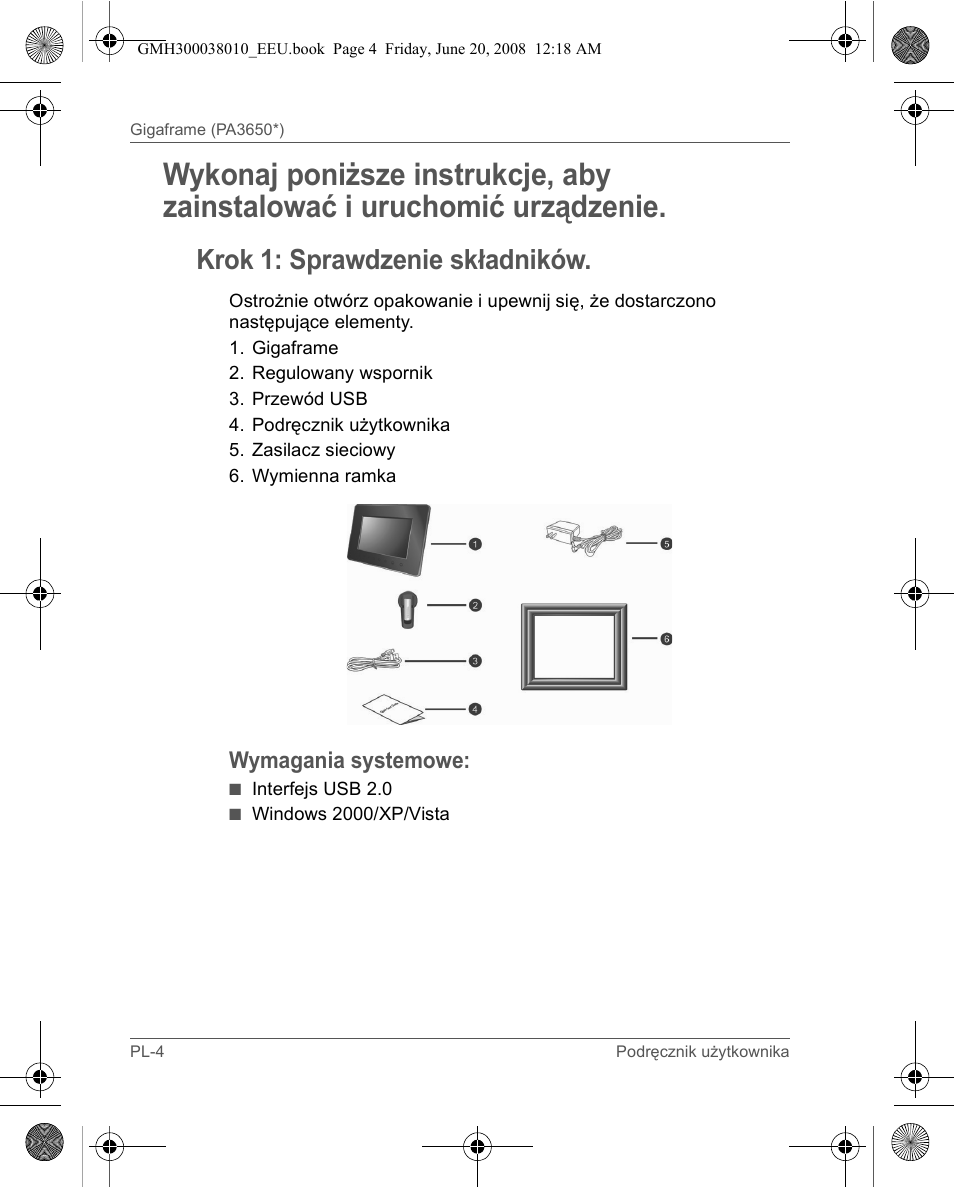 Krok 1: sprawdzenie składników | Toshiba Gigaframe Q-Series User Manual | Page 44 / 260