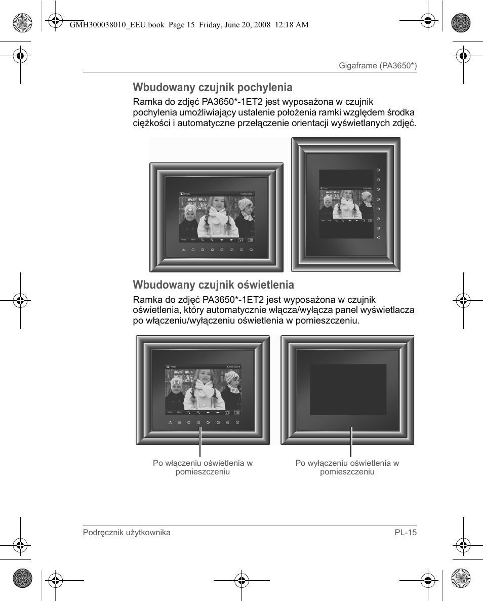 Wbudowany czujnik pochylenia, Wbudowany czujnik oświetlenia | Toshiba Gigaframe Q-Series User Manual | Page 55 / 260