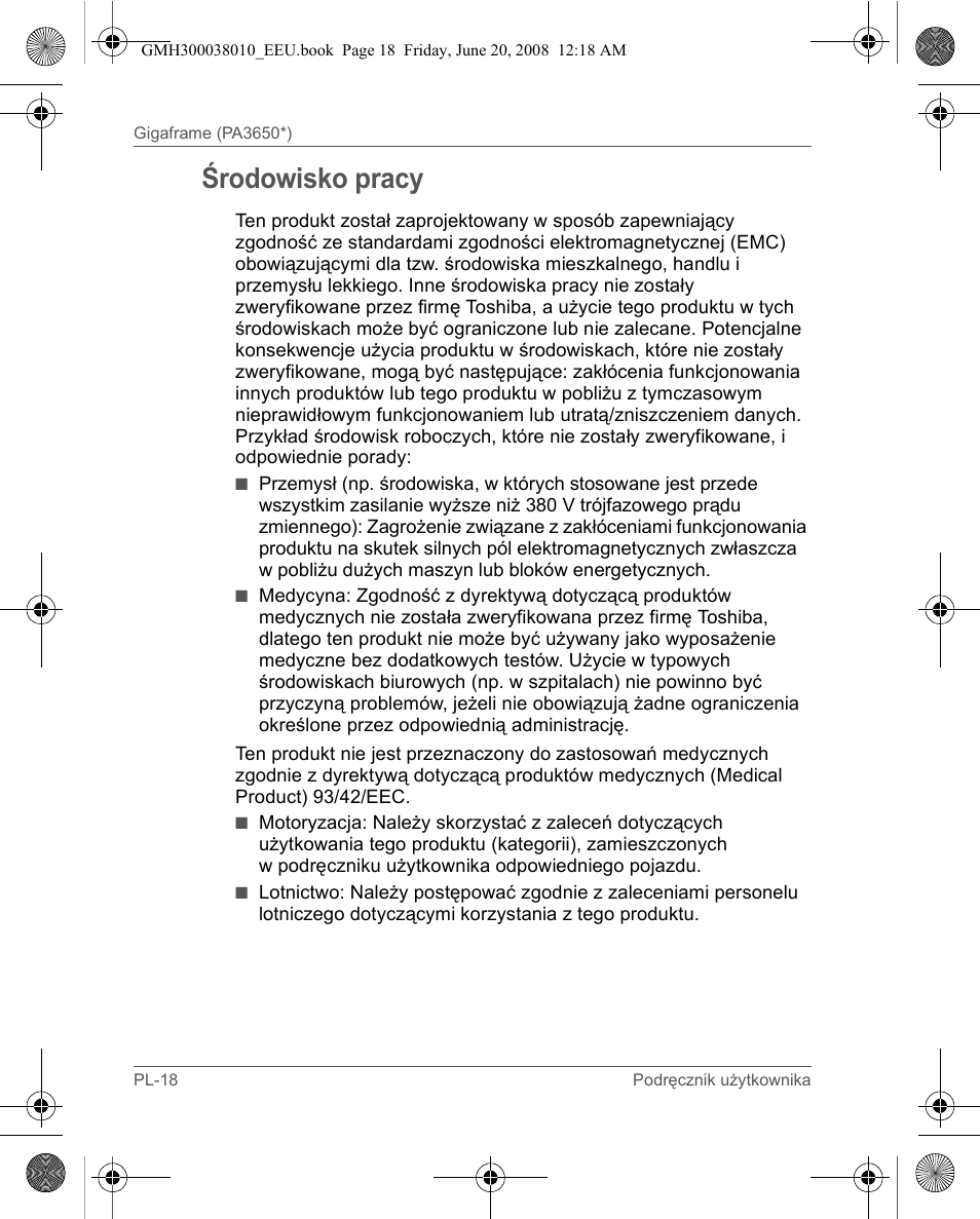 Środowisko pracy | Toshiba Gigaframe Q-Series User Manual | Page 58 / 260